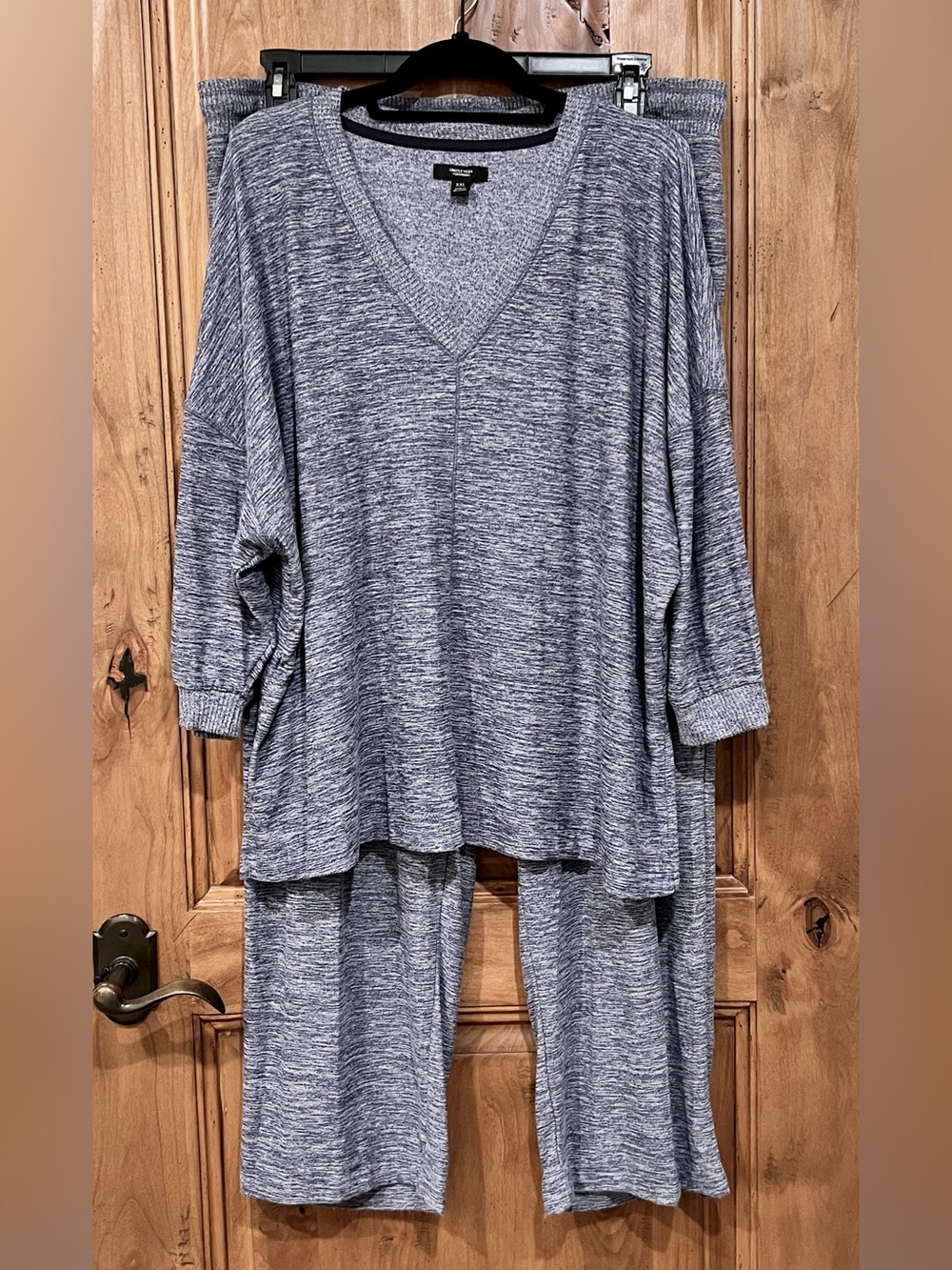 Simply Vera Vera Wang Blue-Gray Heathered V-Neck Lounge Set